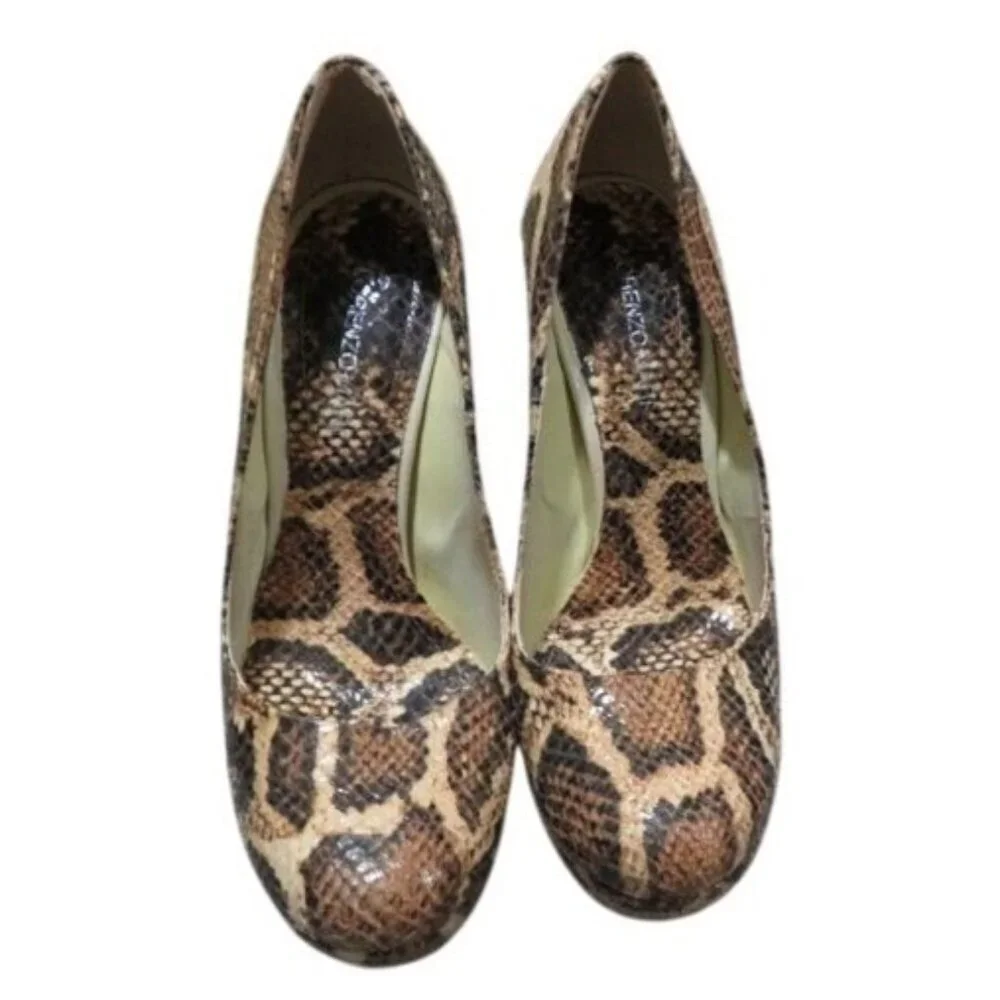 LORENZO MARI Italian Leather Snakeskin Python Embossed Platform Block Heels 38